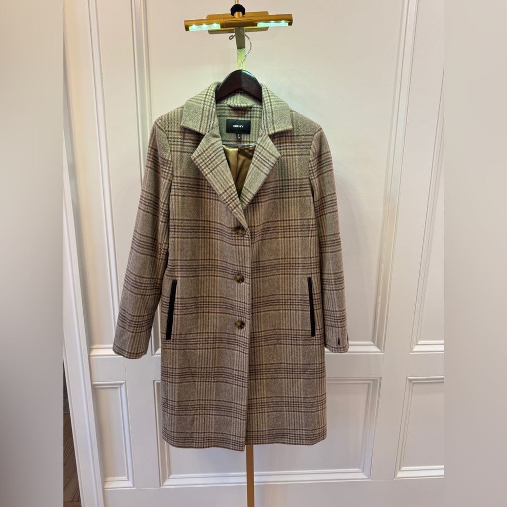 DKNY Womens Sz s Wool Blend Plaid Single-Breasted Walker Coat $315 lined winter